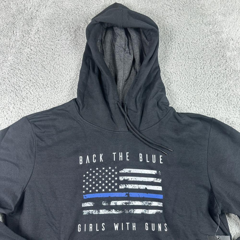 Girls With Guns Back The Blue Hoodie Womens Large Black Thin Blue Line NEW